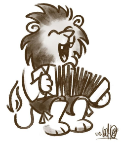 Karikatur: Bayrischer Löwe spielt Bandonion